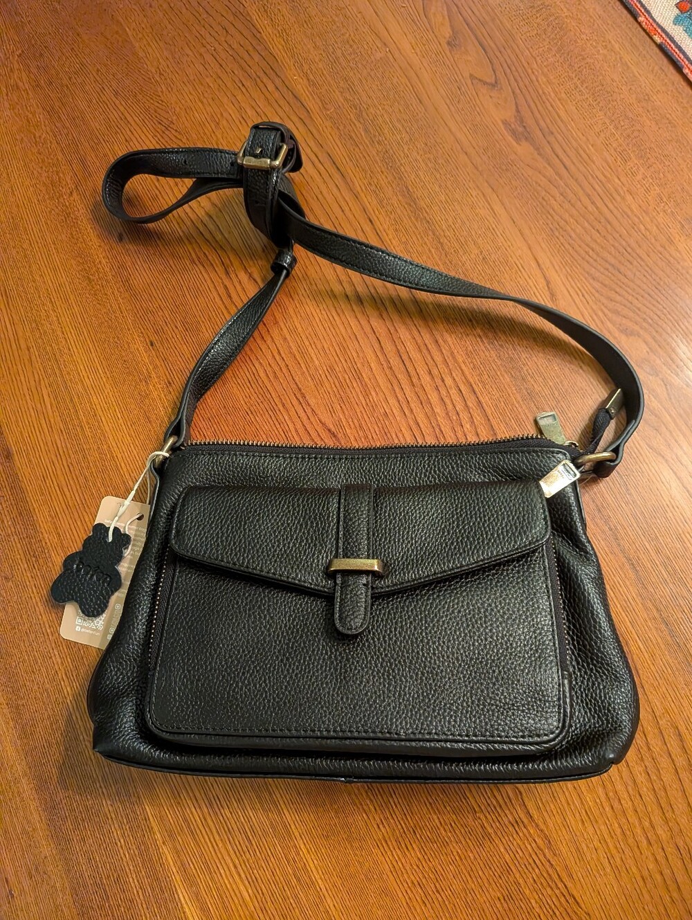 Women's Befen Black Leather Crossbody Bag with Gold Hardware, NWT